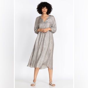 Calme by Johnny Was Animal Print Puff Sleeve Kaftan Maxi Dress Boho Chic Sm NWT